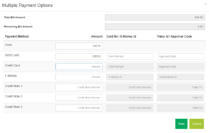 zippos multiple payment screen